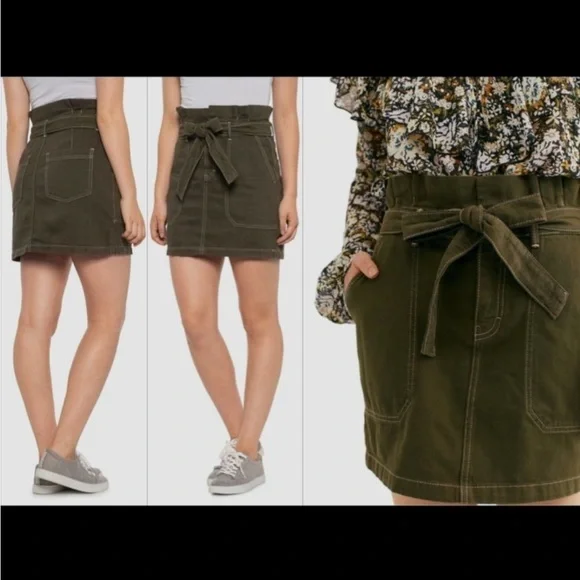 Free People Splendor in the Grass olive khaki paper bag waist cargo skirt - Picture 3 of 12